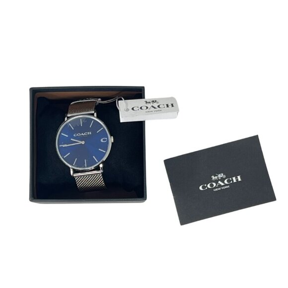 Coach Charles Silver Blue Mesh Bracelet Watch, New - Picture 4 of 7